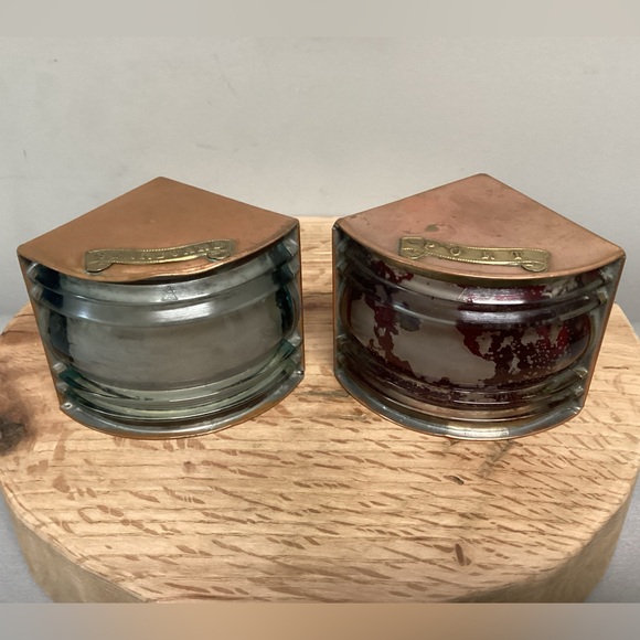 🟠 Vintage - Antique ? Copper Brass & Glass Crafted Nautical Boat Lanterns Rare
